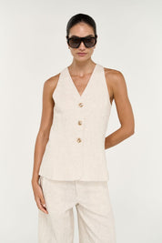 Neve Linen Long Line Vest