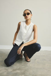 Kyra Button Tank White
