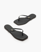 Square Toe Lily Leather Sandal Black