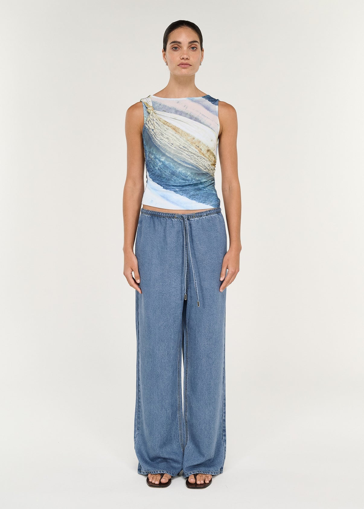 Zelie Mesh Twist Top - Ocean Blue
